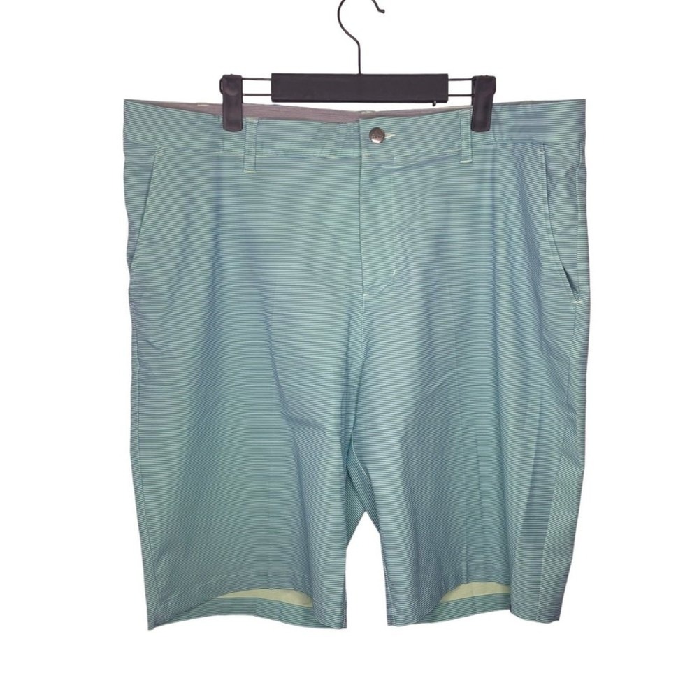 Adidas Golf Shorts Mens 38 Mint Green Striped Performance Flat Front 10.5in